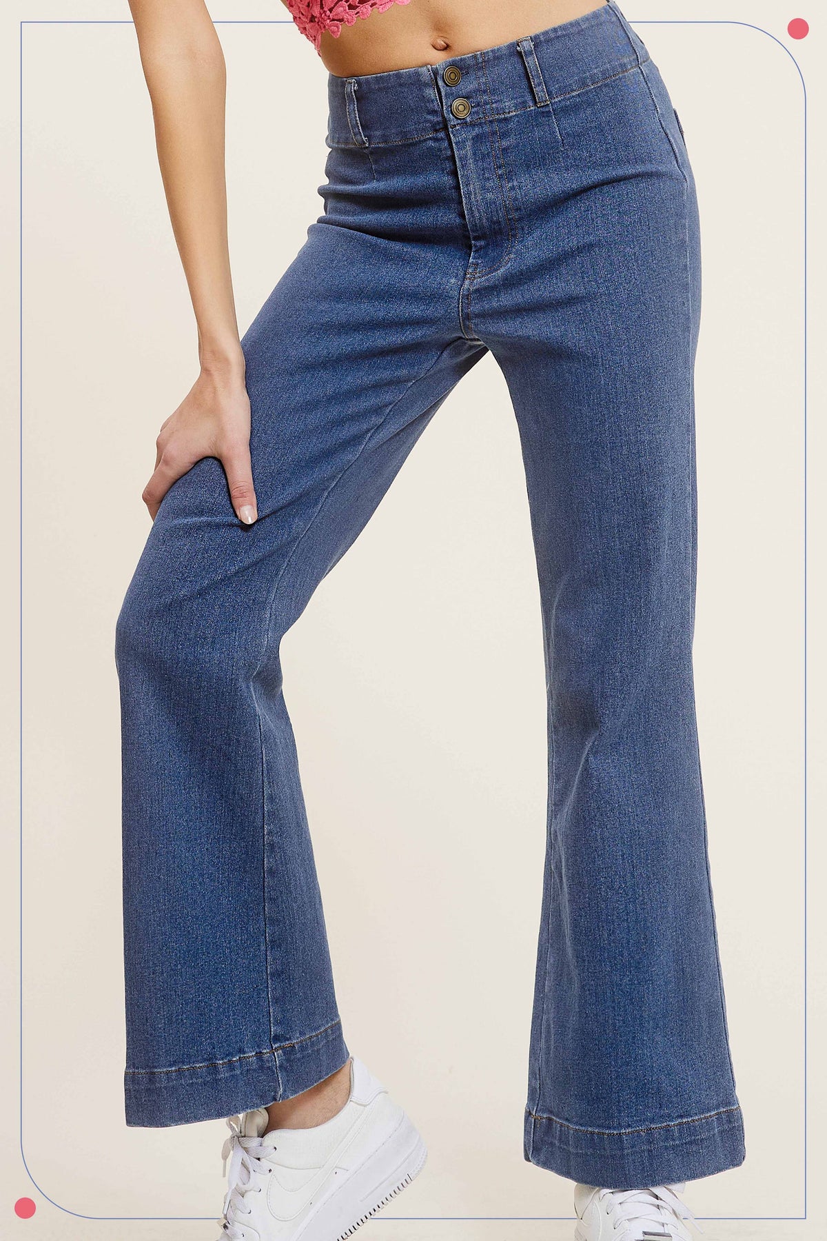Olive High Rise Wide Leg Flare Pants – Soft Washed Stretch Denim