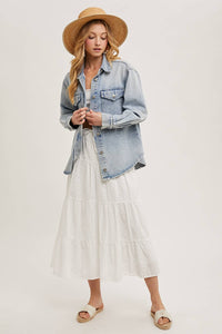 The Camille Washed Denim Shirt Jacket: Light Wash – Relaxed Button Down Shacket
