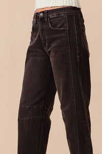Emery Barrel Leg Jeans – Mid Rise Black Denim with Side Panel Detail