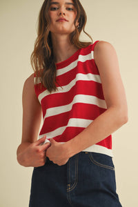The Liberty Stripe Sweater Vest: Red/White