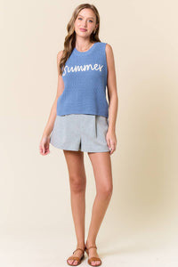 The Summer Days Knit Tank – “SUMMER”  Sleeveless Sweater Tank Top