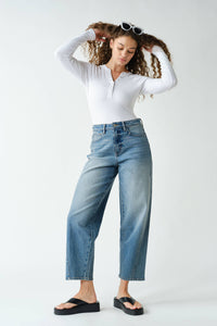 Essential Long-Sleeved Micro-Ribbed Henley Top: