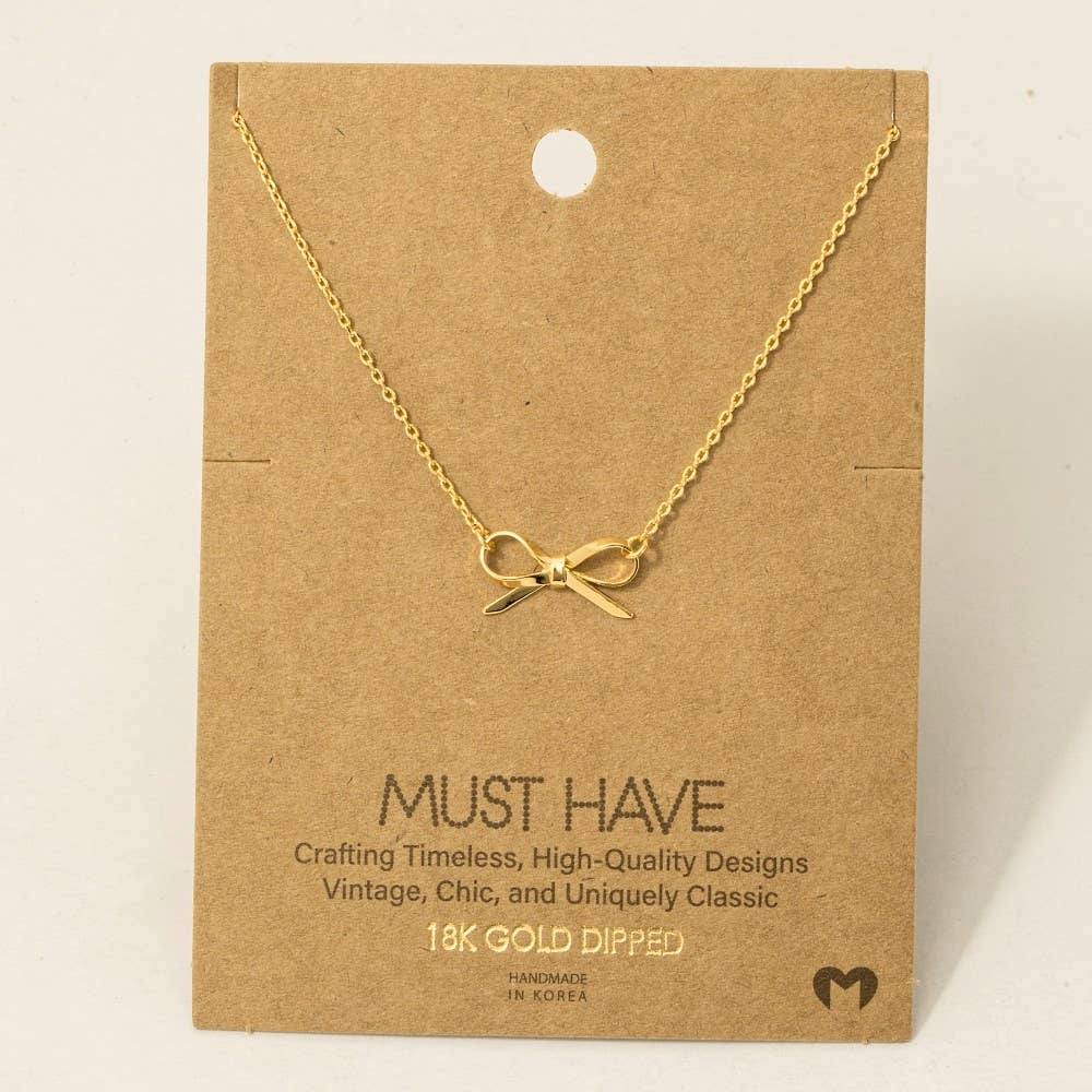 Gold Dipped Ribbon Bow Pendant Necklace: S