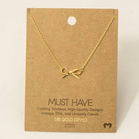 Gold Dipped Ribbon Bow Pendant Necklace: S