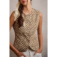 Heirloom Floral Button Vest: Cream/Multi