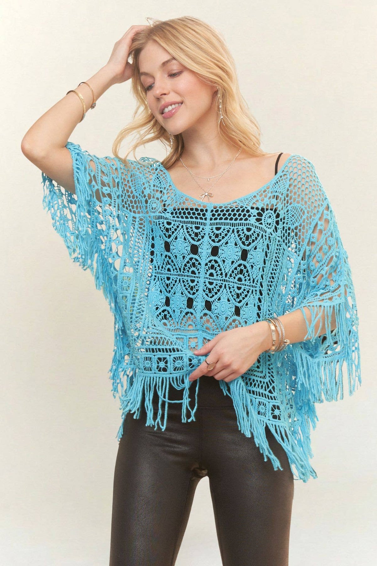 FRINGE HEM CROCHET TOP - CESW3015: Natural / ONESIZE(6)