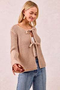 The Tessa Bow-Tie Knit Cardigan – Oatmeal