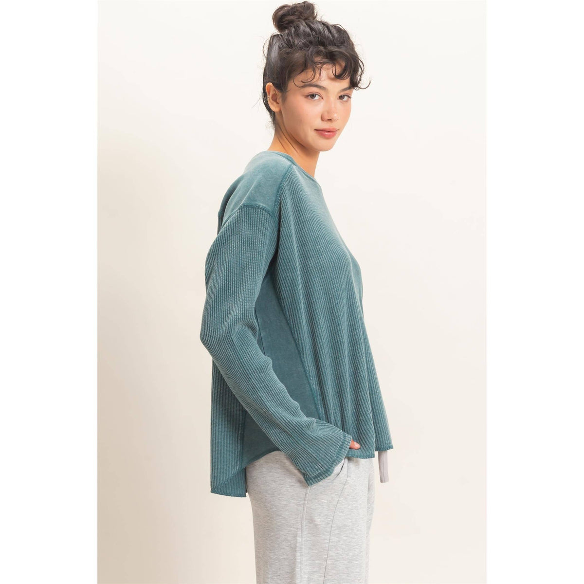 Slow Mornings Waffle Knit Top: Cream Taupe