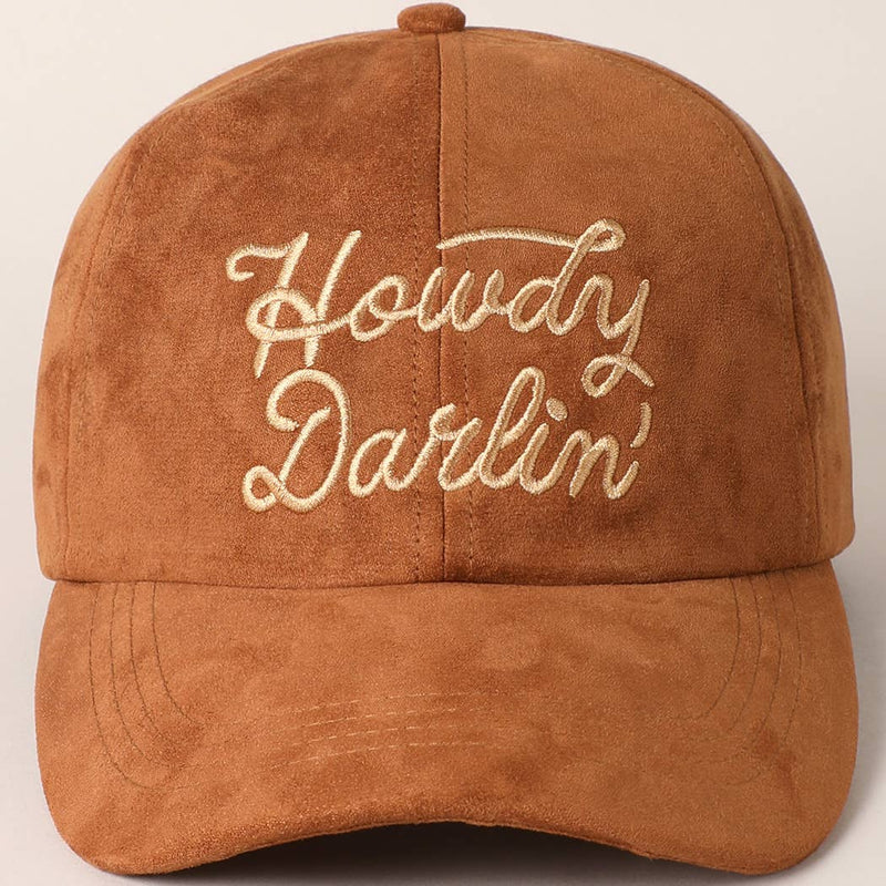 “Howdy Darlin’” Suede Embroidered Baseball Cap – Western Style Adjustable Hat