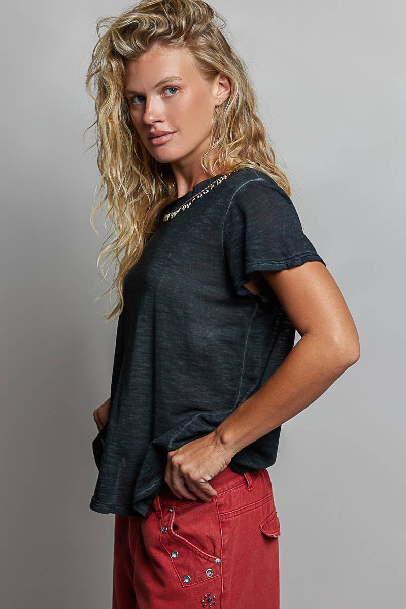 Everyday Lightweight Relaxed Fit Hand-Stitched Knit Top: Black / L
