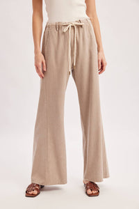 Easy Going Washed Wide Leg Pants: Sand