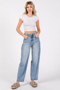 Jolene High Rise Barrel Jeans – Light Wash Comfort Denim with Side Seam Detail