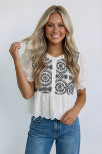 The Lila Embroidered Peplum Top: White