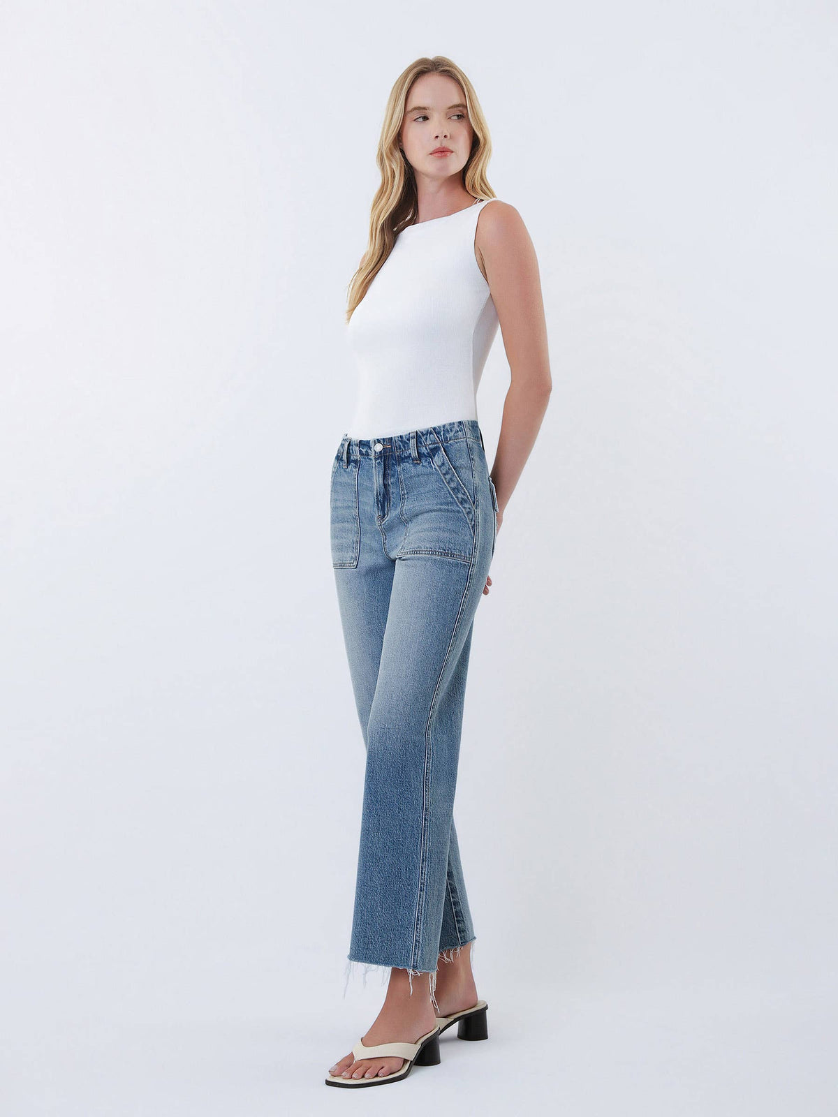 Pocket Change Crop High Rise Slim Wide Leg Jeans