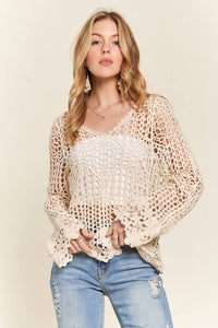 The Willow Crochet V-Neck Top: Beige