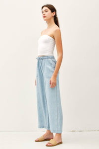 Sky Blue Striped Wide-Leg Pants | Casual Chic Elastic Waist Pants