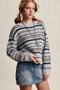 Good Mix Textured Stripe Sweater: Navy