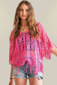 FRINGE HEM CROCHET TOP - CESW3015: Natural / ONESIZE(6)