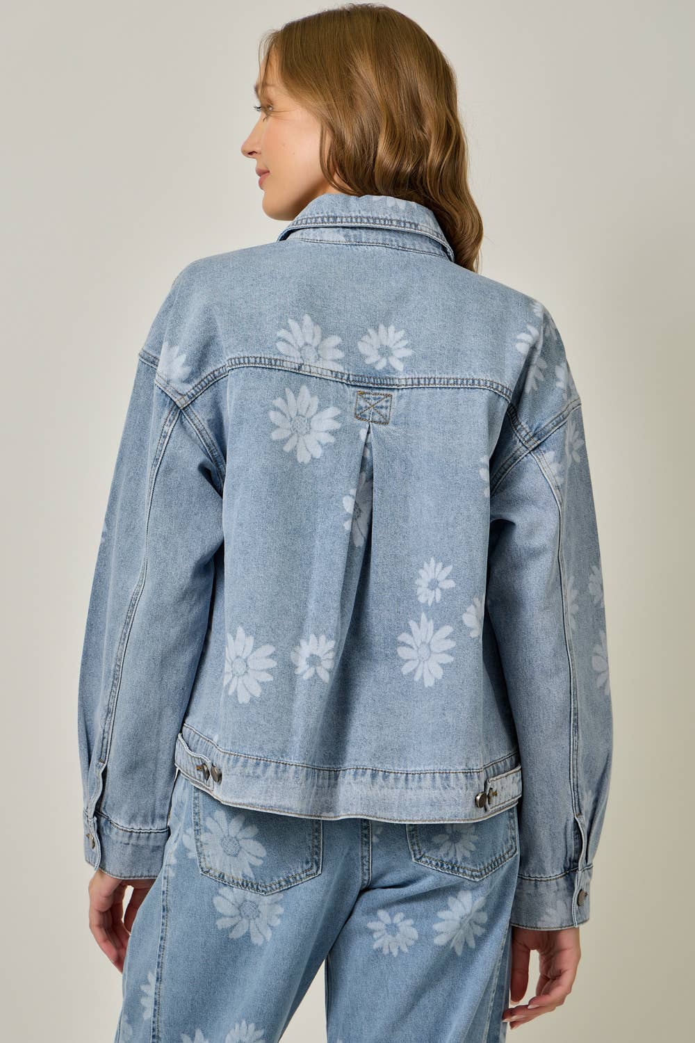 The Brixton Floral Denim Jacket: Light Wash