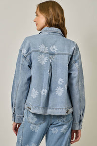 The Brixton Floral Denim Jacket: Light Wash