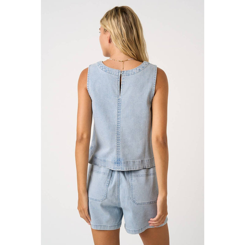 The Dakota Washed Denim Tank: Lt Denim