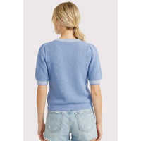 WAFFLE TEXTURED HALF SLEEVE SWEATER: LT MOCHA / S-M-L-XL(2-2-2-1)