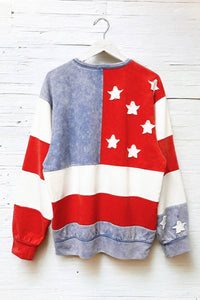 Americana Flag Graphic Sweatshirt – Patriotic Crewneck Pullover for Women