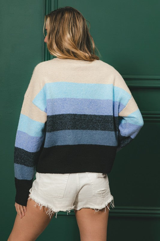 Winter Blues Stripe Sweater: Oatmeal/ Blue