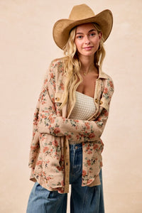 Maribel Floral Waffle Knit Shacket – Women’s Casual Layering Jacket