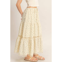 The Willow Lace Tiered Skirt: Cream/Brown Floral