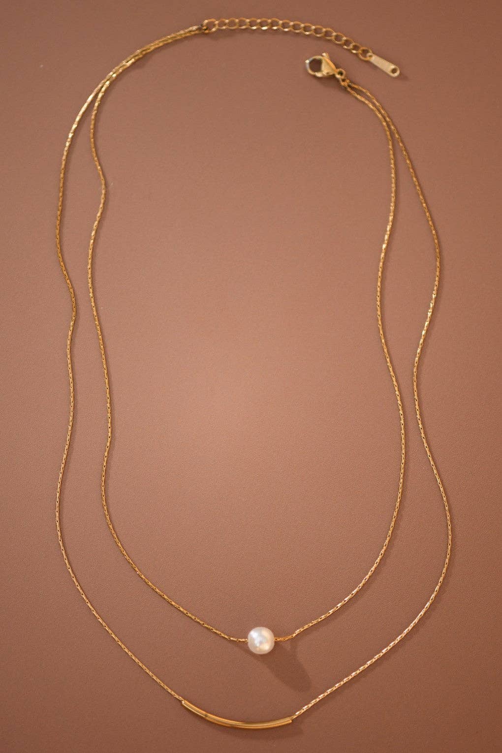 The Winslet Pearl Herringbone Necklace – 18K Gold Dipped Waterproof Stainless Steel Necklace