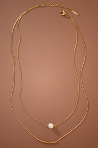 The Winslet Pearl Herringbone Necklace – 18K Gold Dipped Waterproof Stainless Steel Necklace