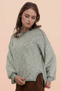 Willow Oversized Textured Knit Casual Top: Sage