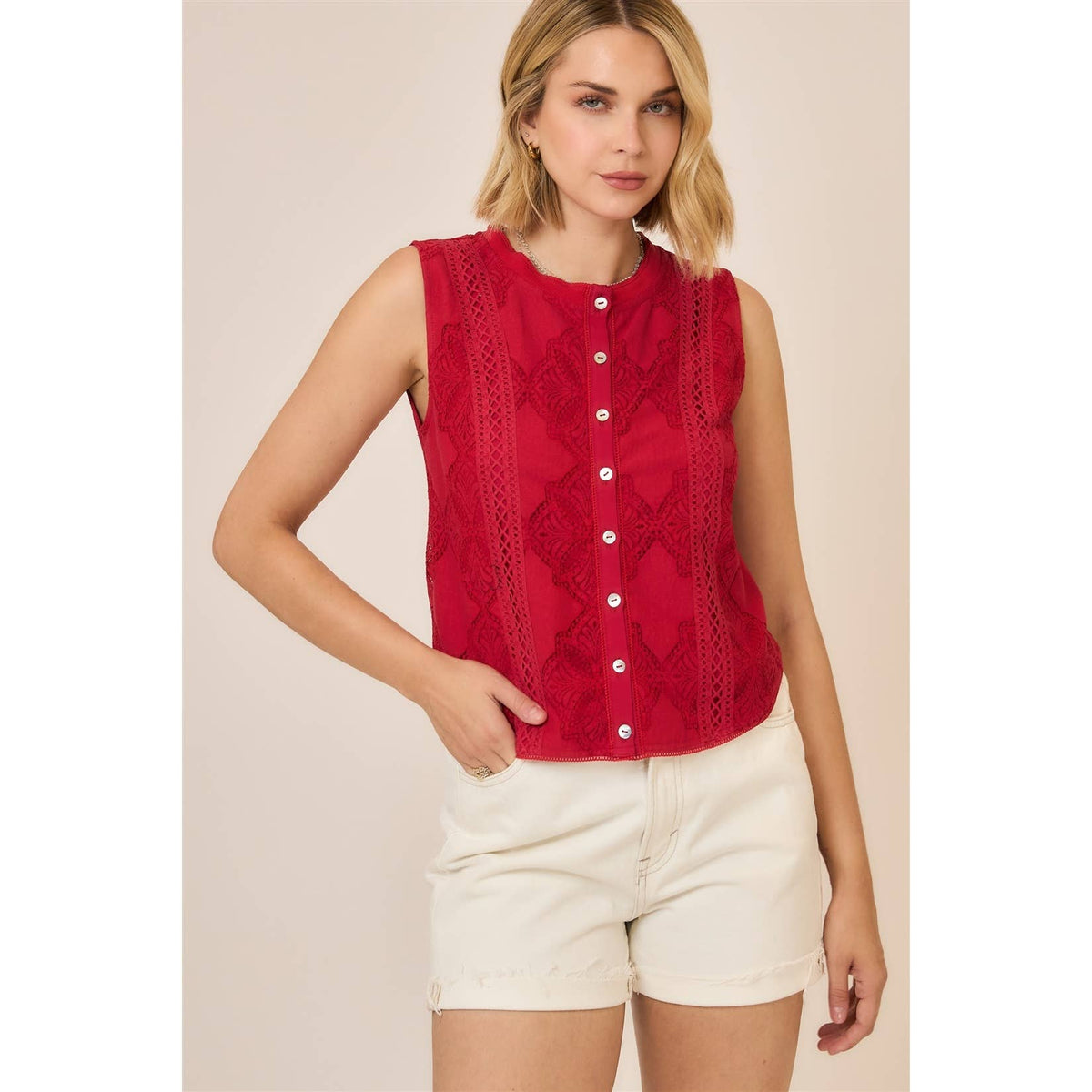 The Isla Lace Button Tank