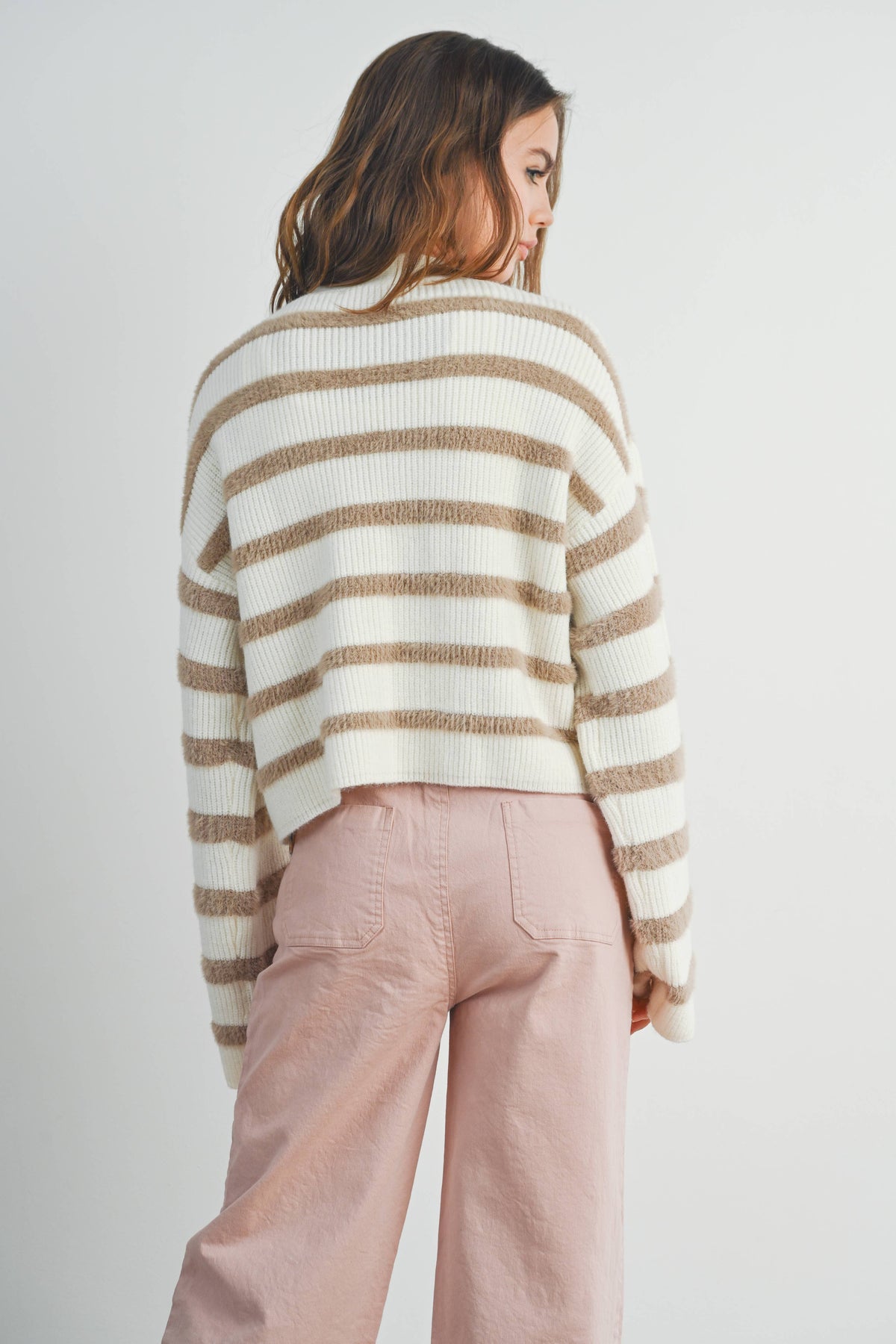 The Charlotte Striped Button Front Cardigan – Cozy Long Sleeve Cropped Knit Sweater