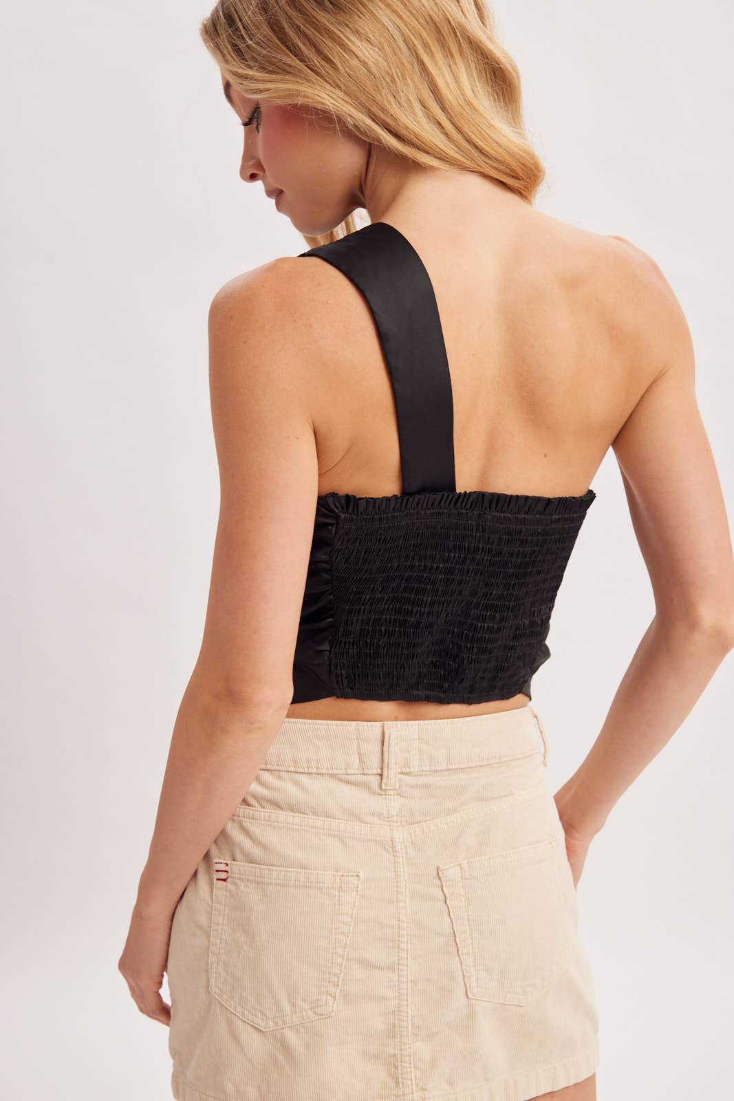 Satin One Shoulder Blouse: Black