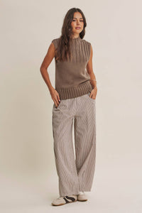 ALL ABOUT COMFORT ELASTIC STRIPE COTTON BARREL PANTS: DK. GREEN / M