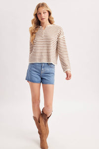 Mocha & Ivory Striped Henley Sweater