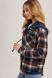 Aspen Hooded Plaid Shacket – Fall  Button-Down Jacket