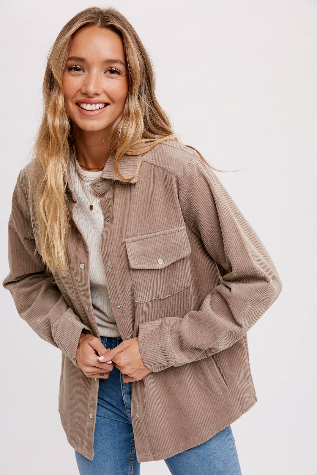 Everly Pines Corduroy Button-Down Shacket –Peacock