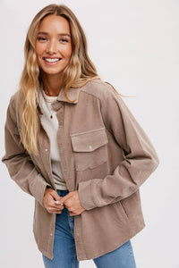 Everly Pines Corduroy Button-Down Shacket –Peacock