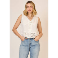 Ivory Eyelet Peplum Tie Front Top: Off White