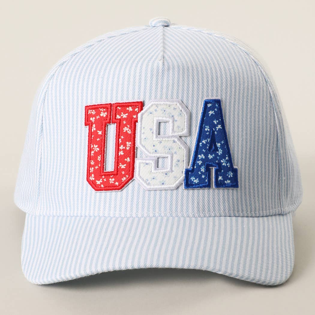 USA Patch Seersucker Striped Trucker Hat – Patriotic Cotton Snapback Cap