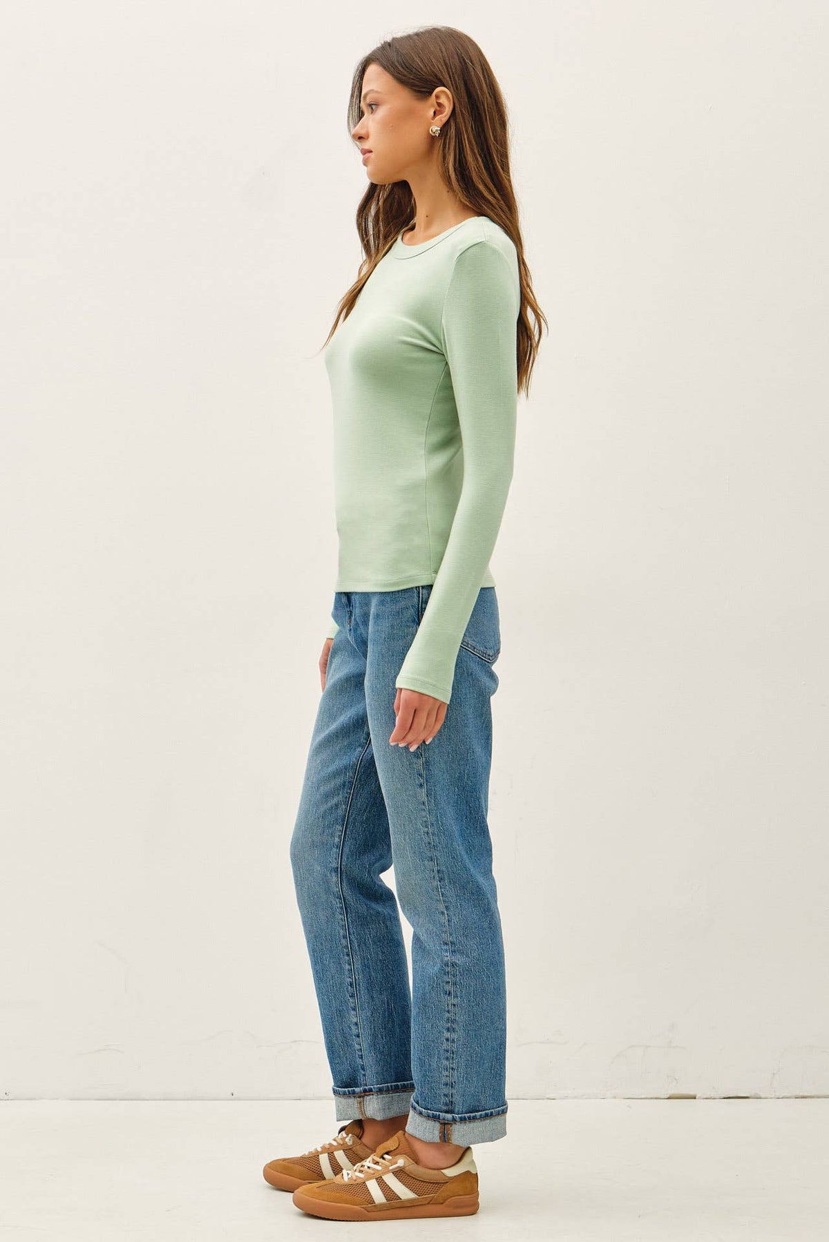 The Clara Long Sleeve Knit Tee – Essential Round Neck Layering Top