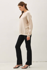 The Callie Lightweight Cotton Sweater – Oatmeal & Dusty Blue