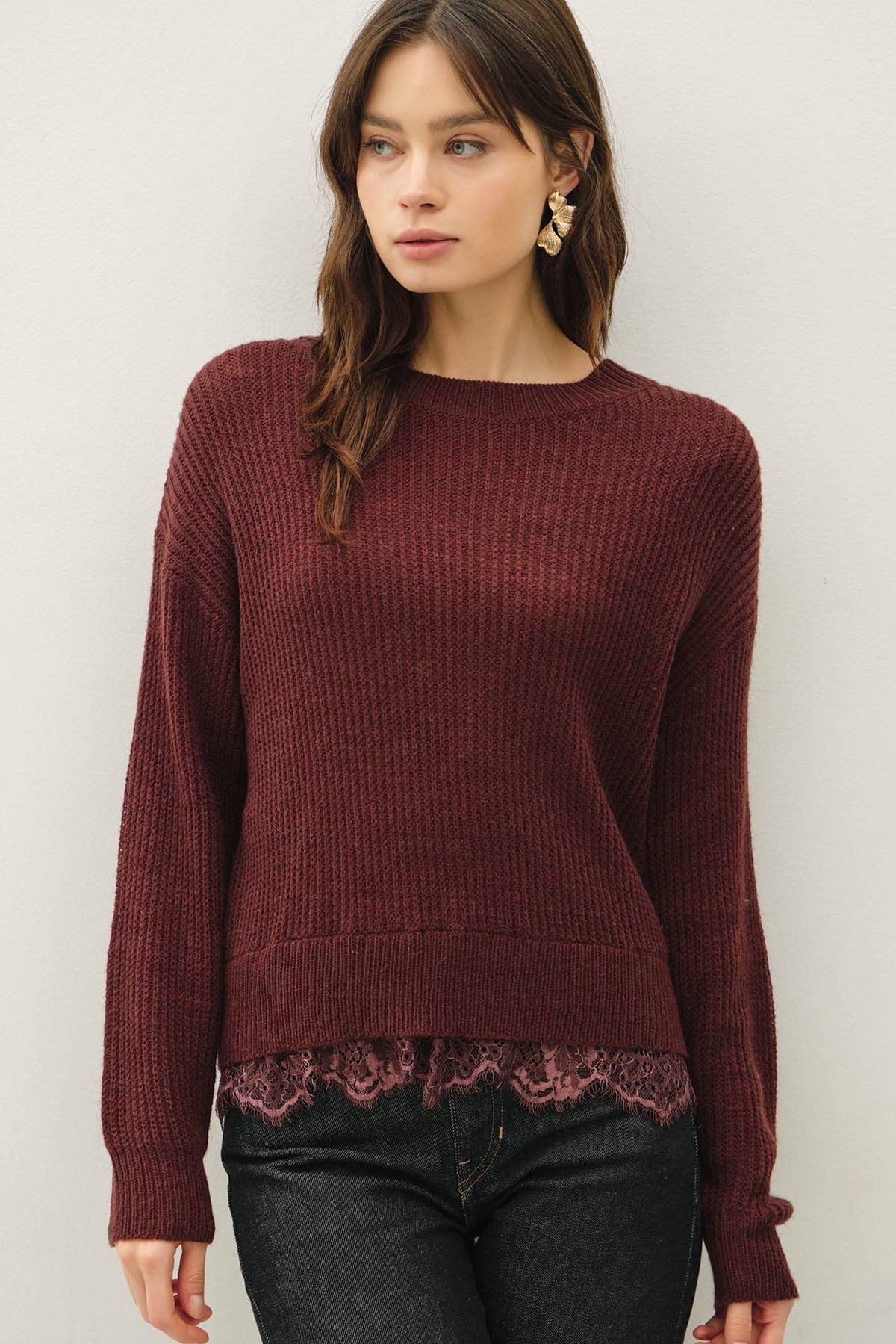 Soft Focus Lace Sweater: Chocolate