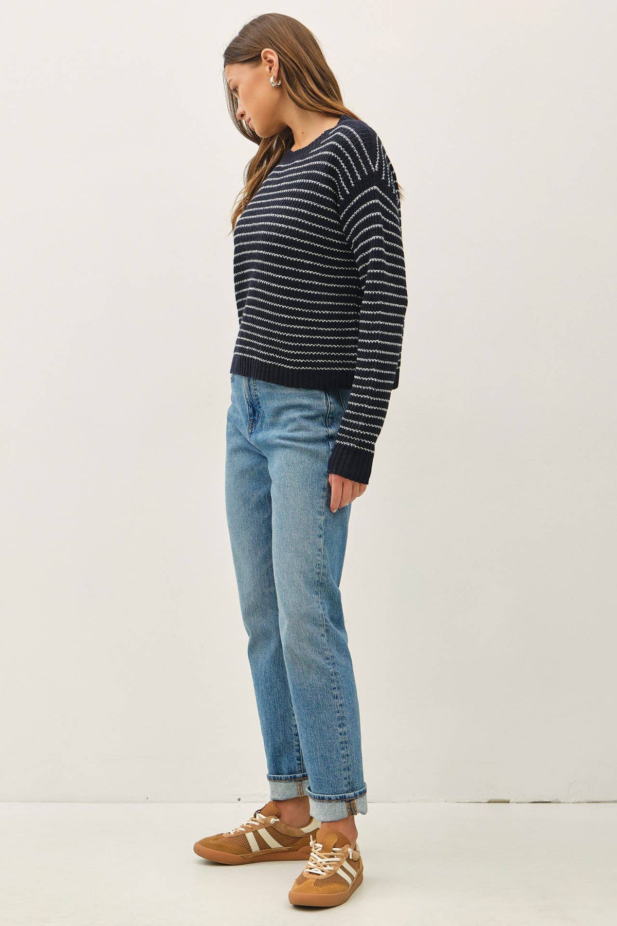The Fine Line Stripe Sweater: Navy