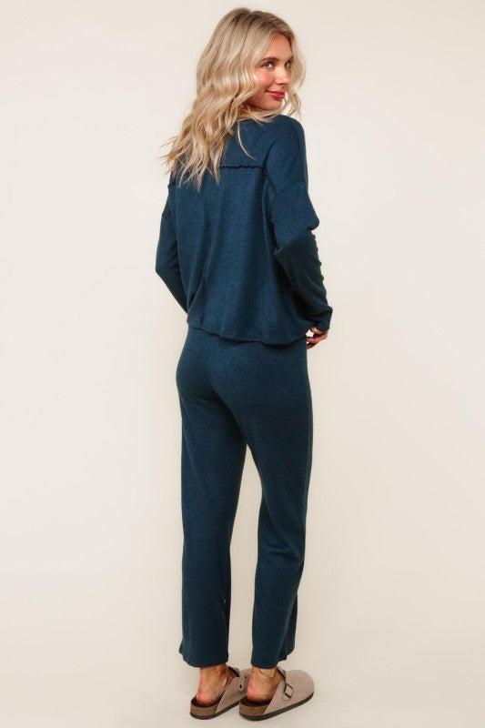 Evergreen Cozy Hacci Lounge Set – Soft Knit Top & Straight-Leg Pant Duo | Northern Belle Boutique