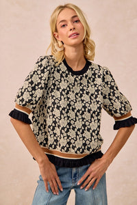 The Colette Textured Rose Knit Top – Midnight Bloom