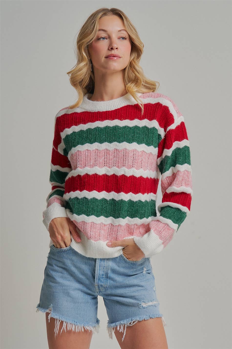 Merry & Bright Stripe Sweater: Ivory/ Multi